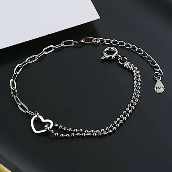 Sterling Silver Minimalist Heart Bracelet, Irregular, Geometric, Dainty,… - Picture 7 of 7